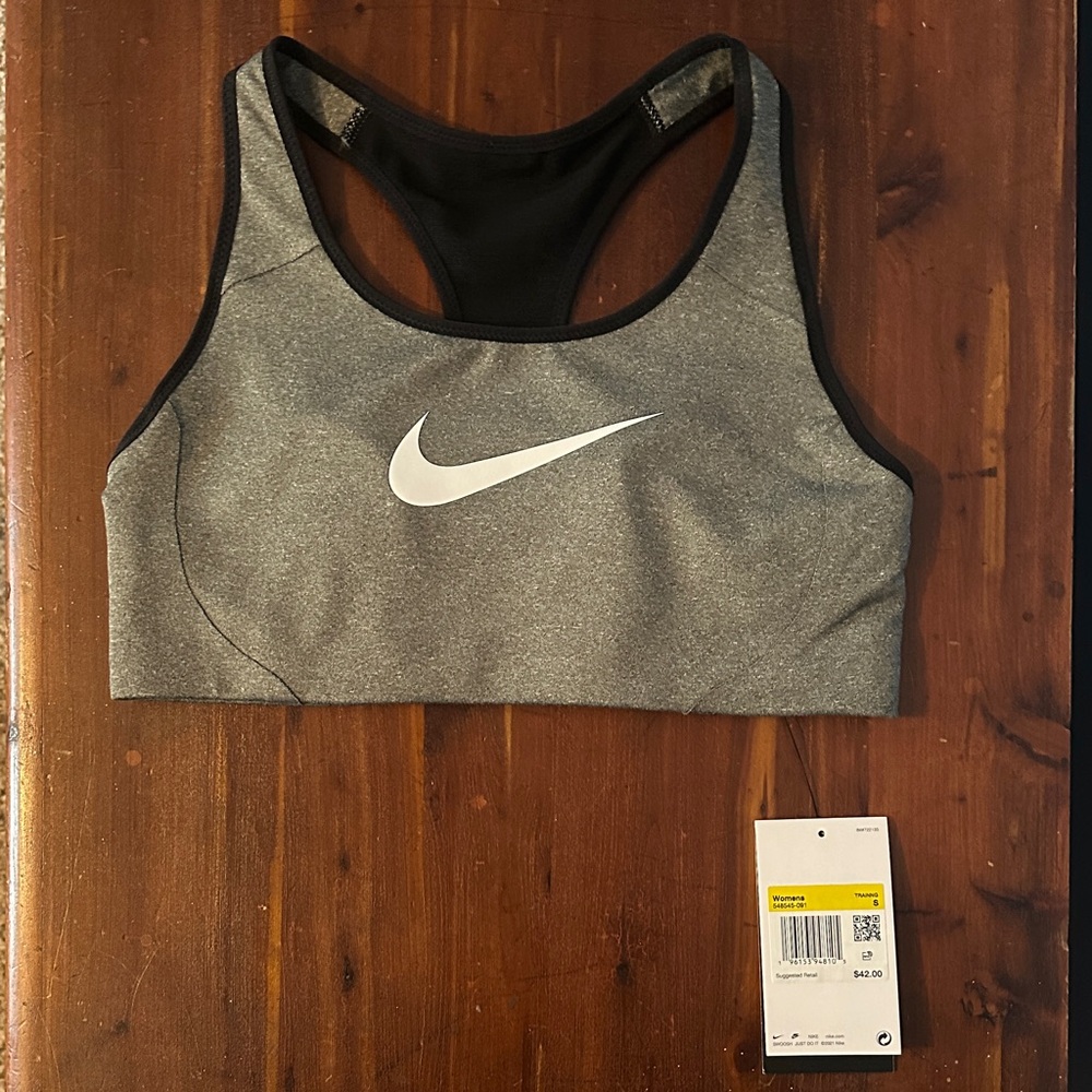 NWT Nike Women's Heather Gray and Black High Support Swoosh Sports Bra Small